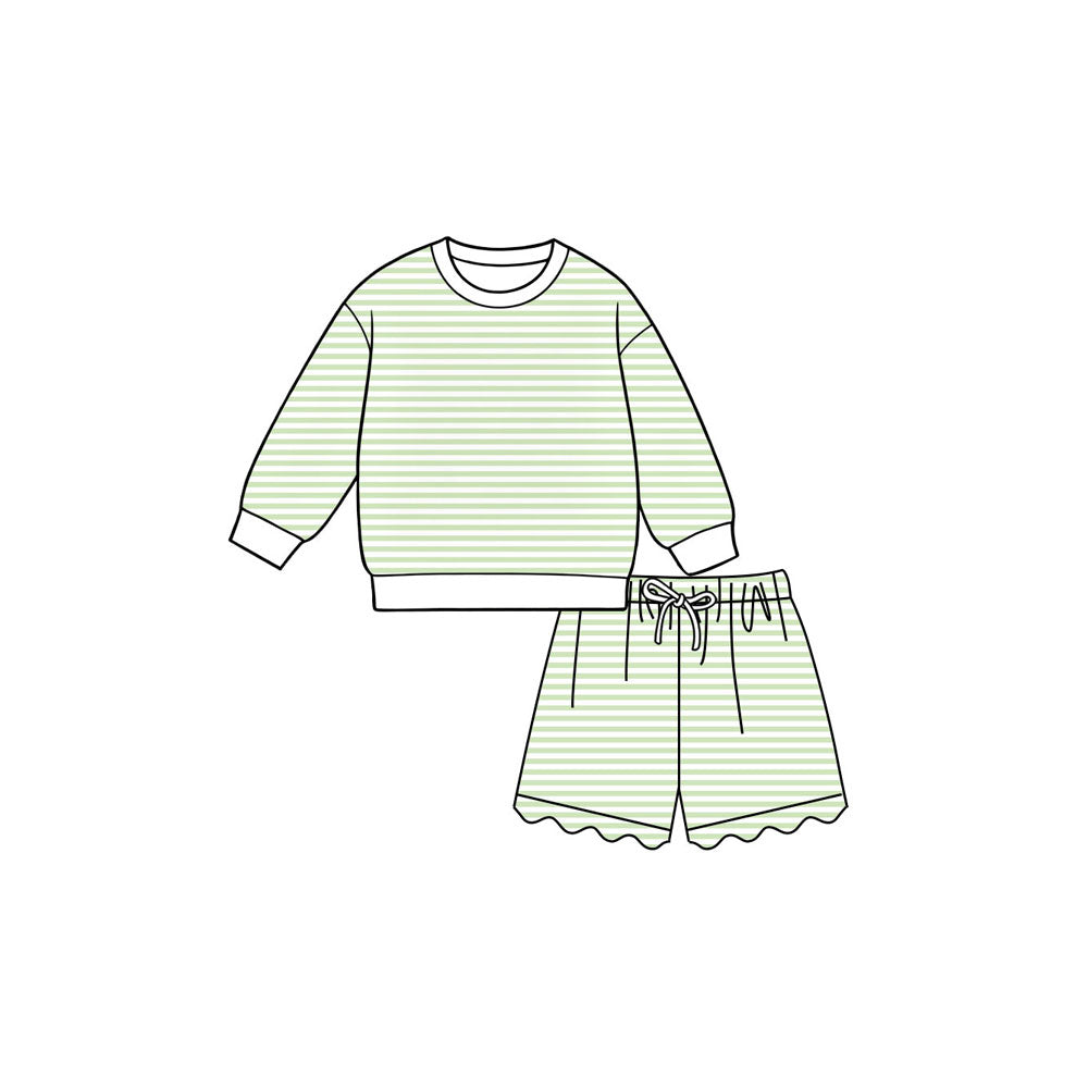 7.6 Preorder  Kids Girls Light Green Long Sleeve Top with Shorts Outfit