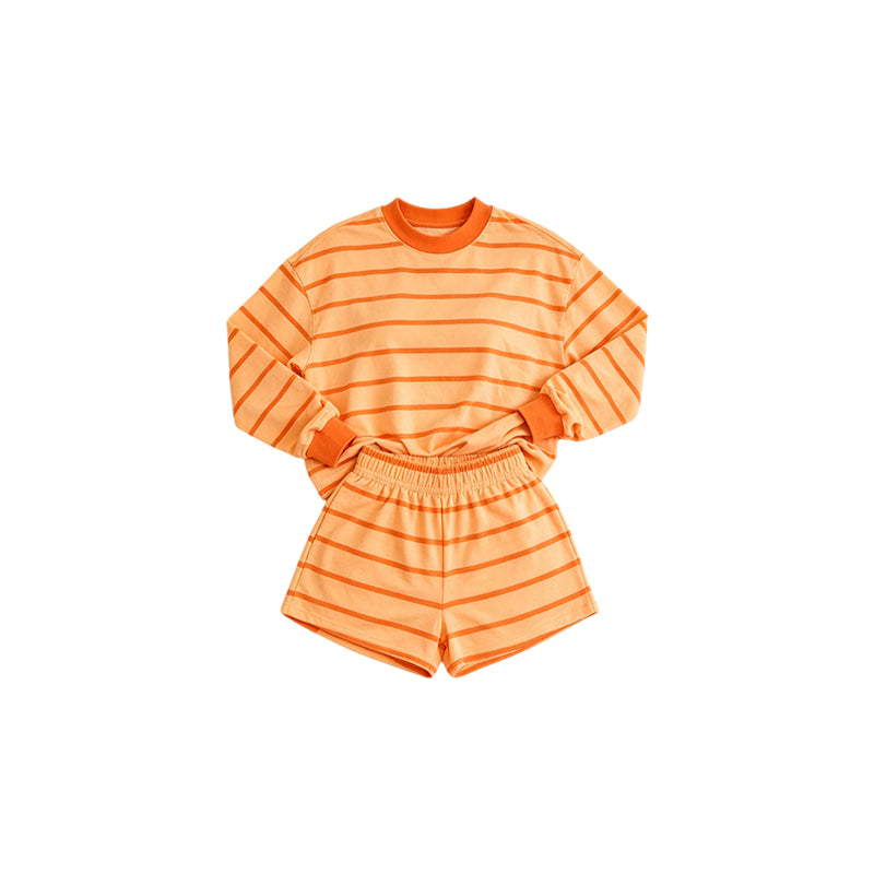 7.6 Preorder  Kids Girls Orange Long Sleeve Top with Shorts Outfit