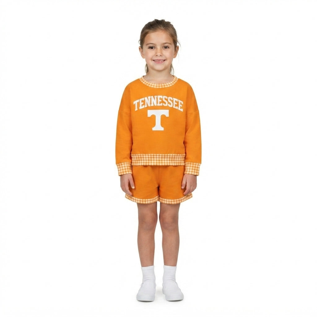 GLS0163 Teams Tennessee Vinyl Long Sleeve Top Pockets Shorts Girls Clothes Set