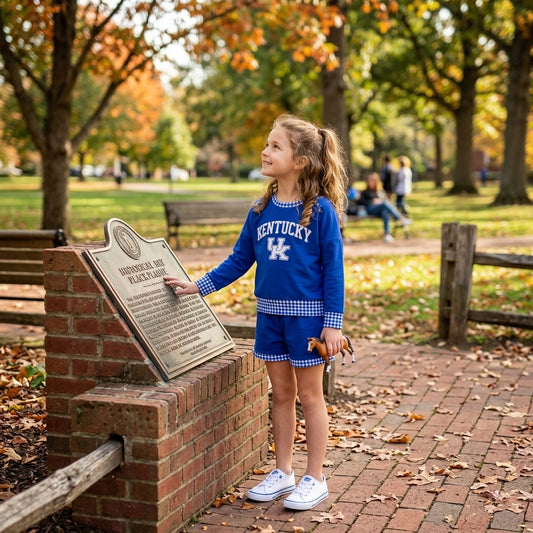 GLS0164 Teams Kentucky Vinyl Long Sleeve Top Pockets Shorts Girls Clothes Set