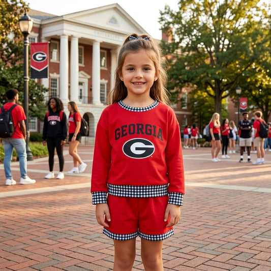 GLS0168 Teams Georgia Vinyl Long Sleeve Top Pockets Shorts Girls Clothes Set