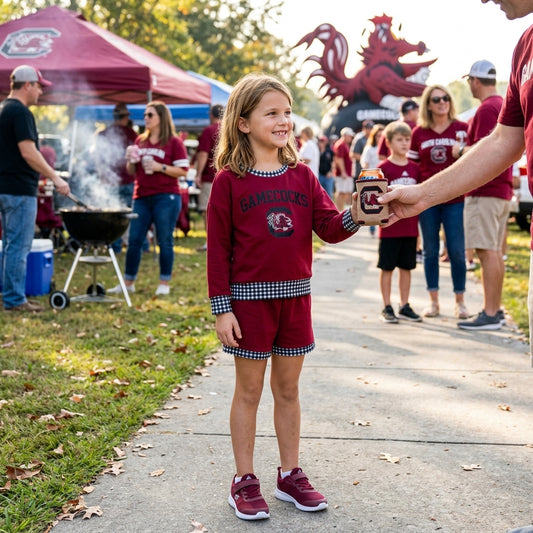 GLS0169 Teams Gamecocks Vinyl Long Sleeve Top Pockets Shorts Girls Clothes Set