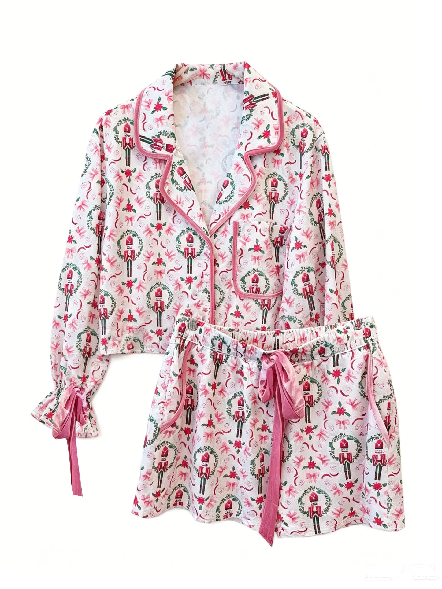 7.16 GLS0173 Preorder Soldier Holly Pink Long Sleeve Top Pockets Shorts Girls Pajamas Clothes Set