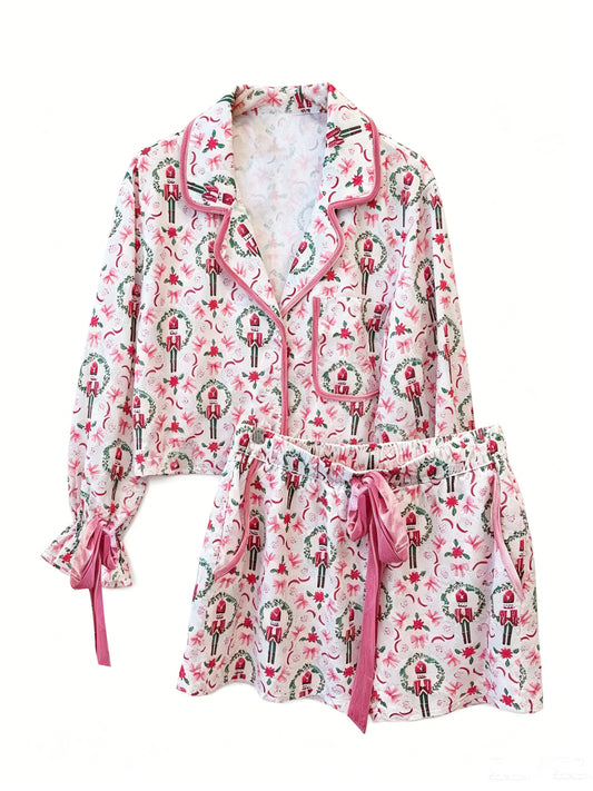 7.16 GLS0173 Preorder Soldier Holly Pink Long Sleeve Top Pockets Shorts Girls Pajamas Clothes Set