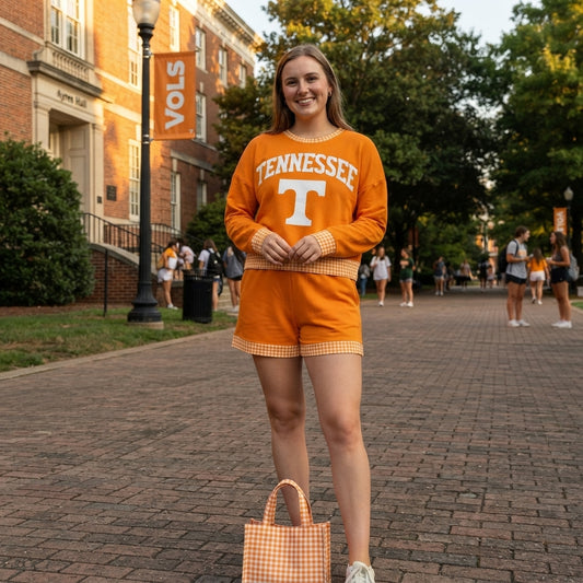 GLS0176 Teams Tennessee Vinyl Long Sleeve Top Pocket Shorts Woman Clothes Set