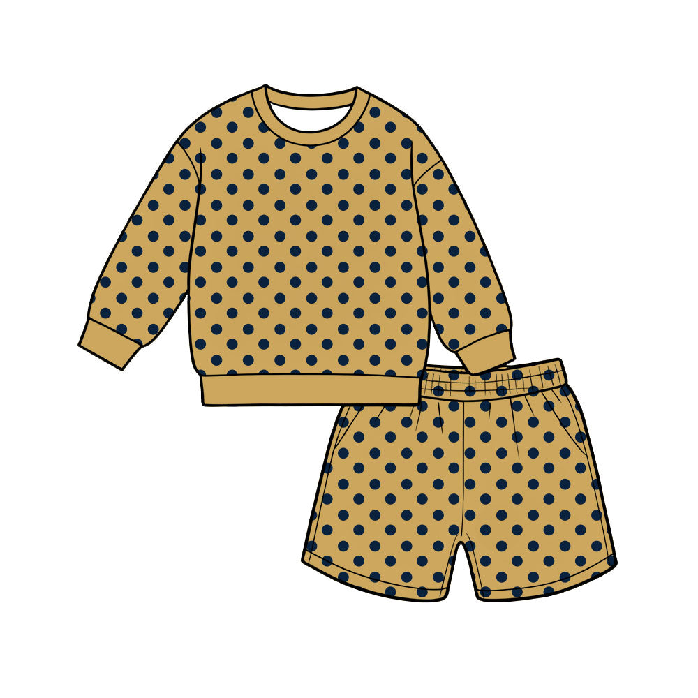 8.3  Preorder Adult Women Mustard Polka Long Sleeve Top with Shorts Outfit