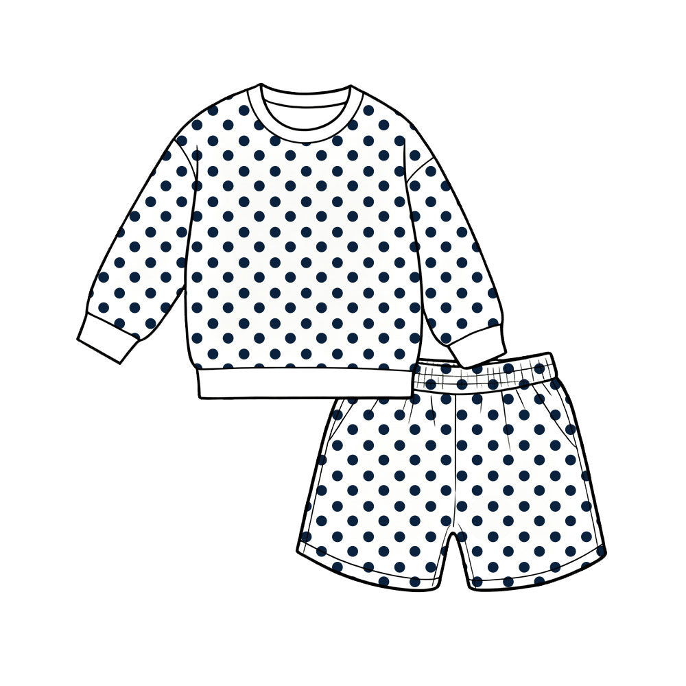 8.3  Preorder Adult Women White Black Polka Long Sleeve Top with Shorts Outfit