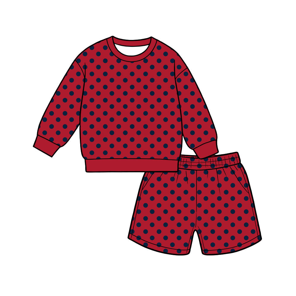 8.3  Preorder Adult Women Red Black Polka Long Sleeve Top with Shorts Outfit