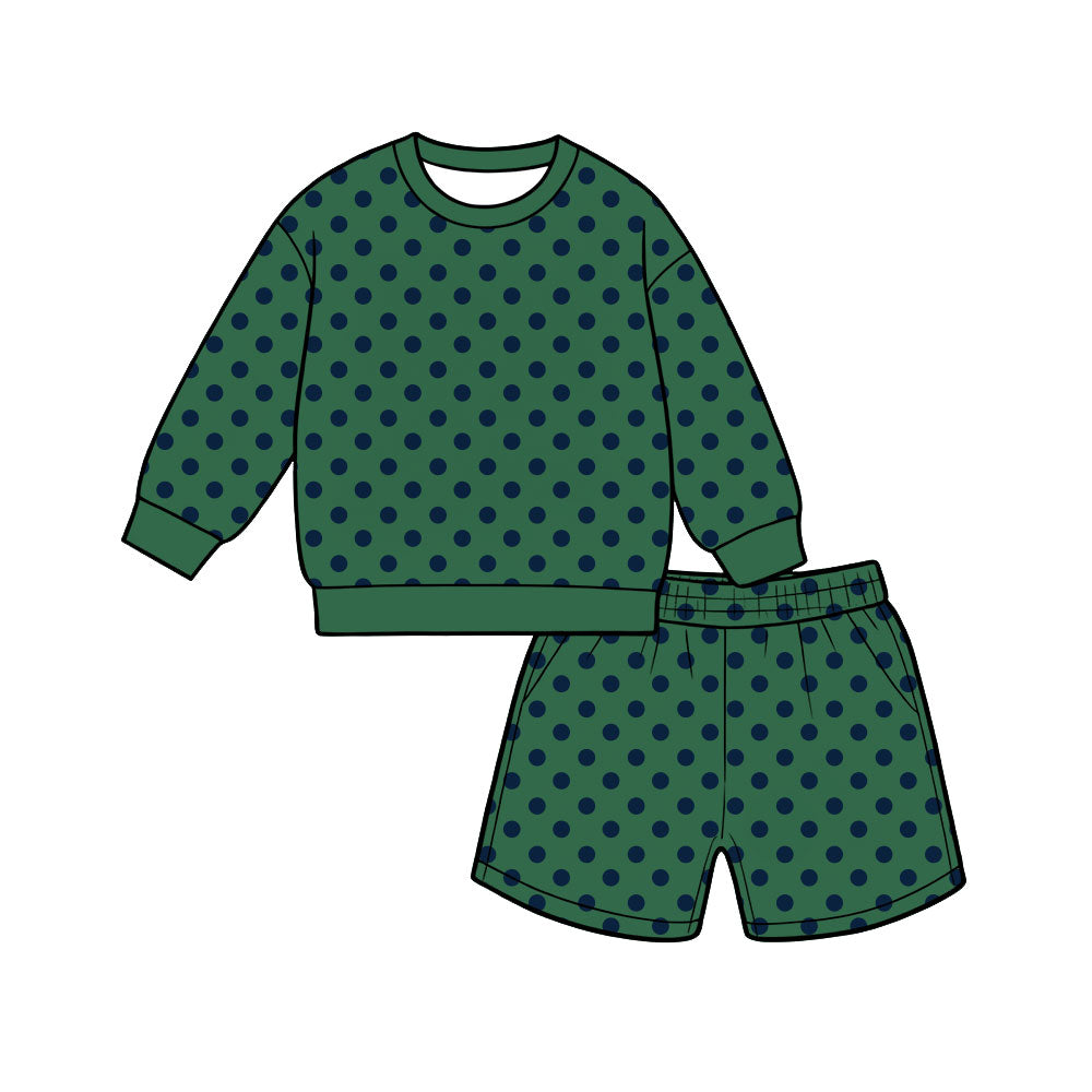 8.3  Preorder Adult Women Green Black Polka Long Sleeve Top with Shorts Outfit