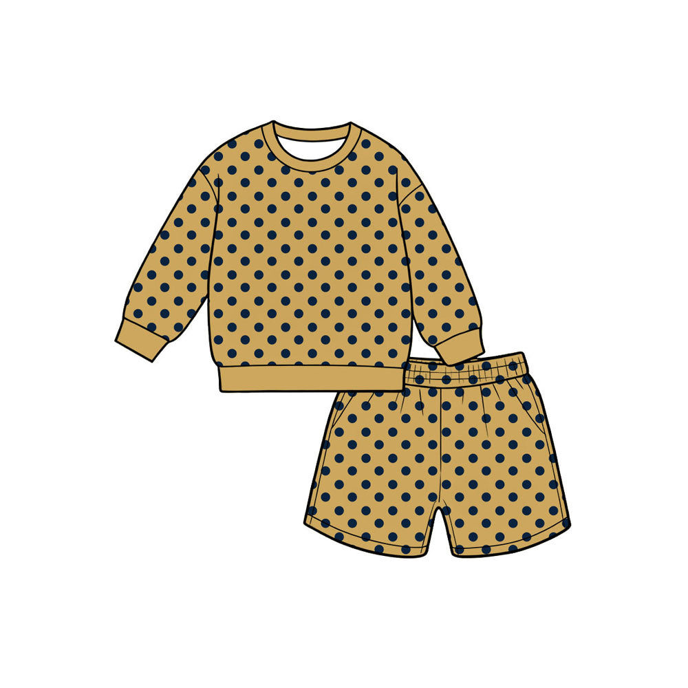 8.8  Preorder Girls Mustard Polka Dot Long Sleeve Top with Shorts Outfit