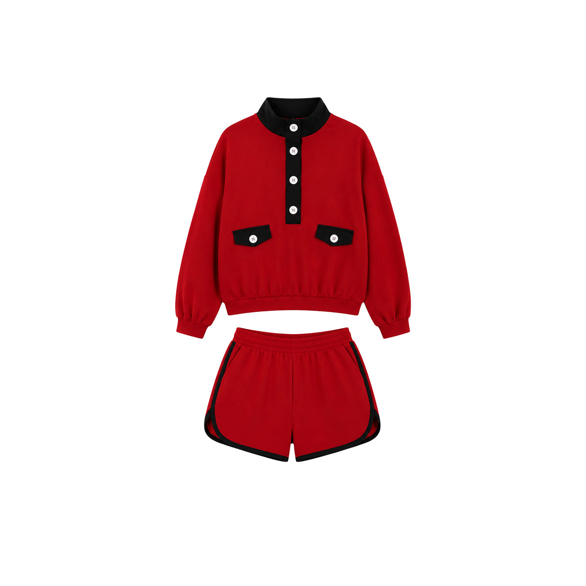 8.10 Preorder Kids Girls Red Black Color Block Sweatshirt Shorts Set