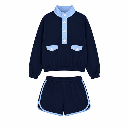 8.11  Preorder Adult Navy & Light Blue Color Block 2 Piece Outfit
