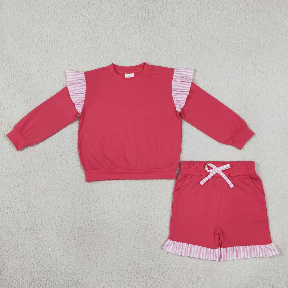 Sibling Kids Girls Flutter Sleeve Top with Ruffle Pants Shorts Outfit