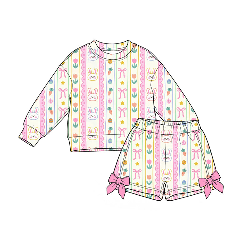 8.28 Preorder Toddler Girls Baby Girls Easter Bunny Tulip Bow  Long Sleeve Top Shorts Outfit