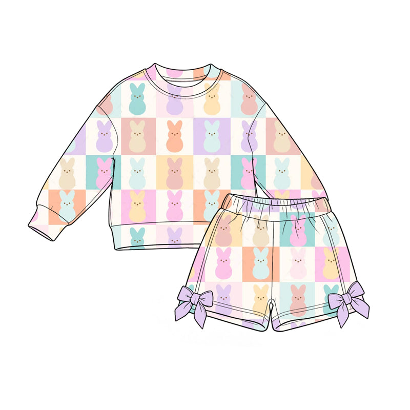 8.28 Preorder Toddler Girls  Easter Checkerboard Easter Peep Long Sleeve Top Shorts Outfit