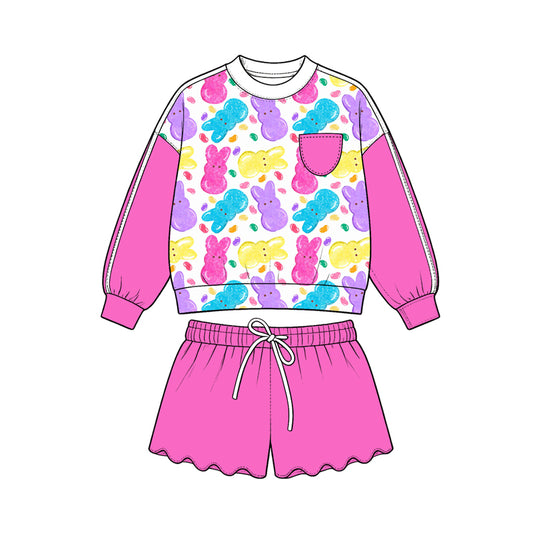 9.4 GLS0237 Preorder  Baby Girls Easter Colorful Bunny Long Sleeve Top Shorts Outfit