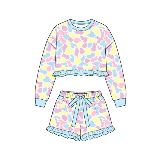 9.8 GLS0245 Preorder Baby Girls Colorful Camo Easter Long Sleeve Top Shorts Outfit