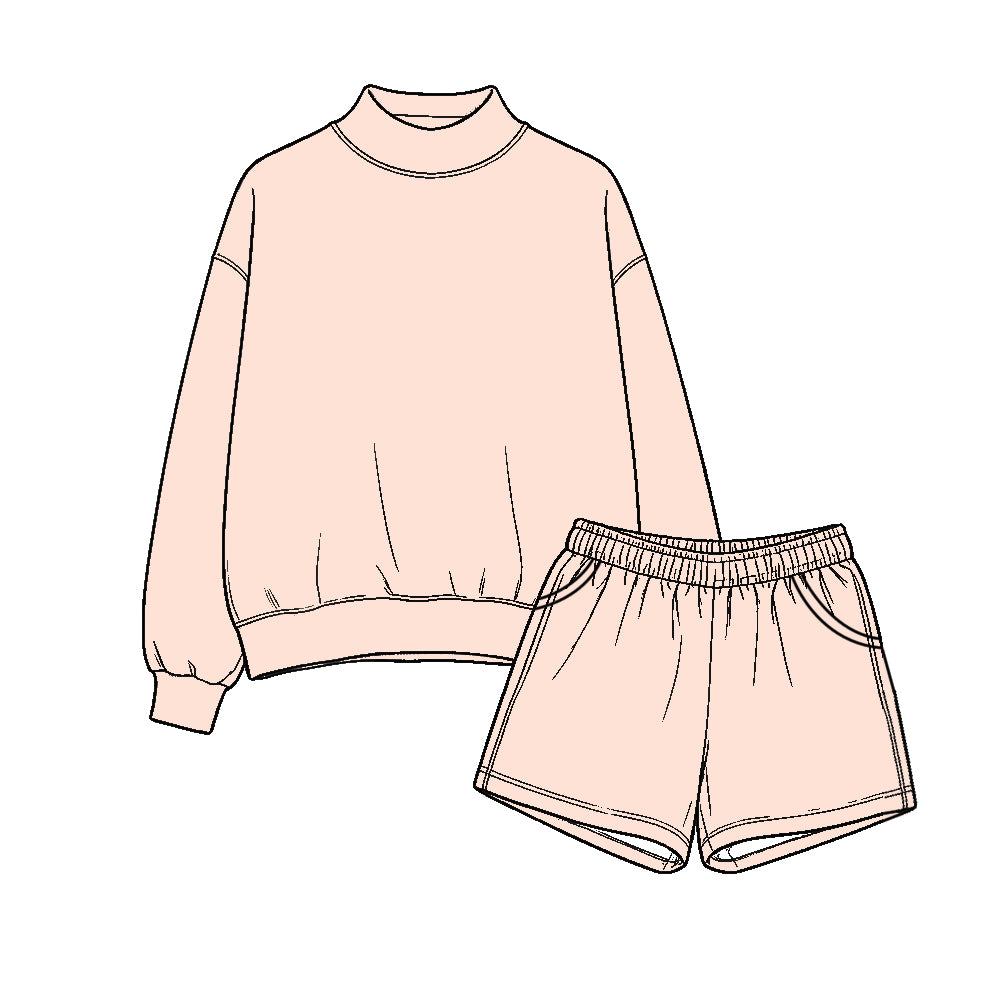 10.31 Preorder GLS0284  Kids Girls Pink  Long Sleeve Top Shorts Outfit