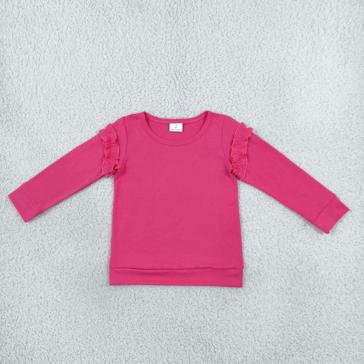GT1951 Hot Pink Ruffle Girls Cotton Long Sleeve Tee Shirts Top