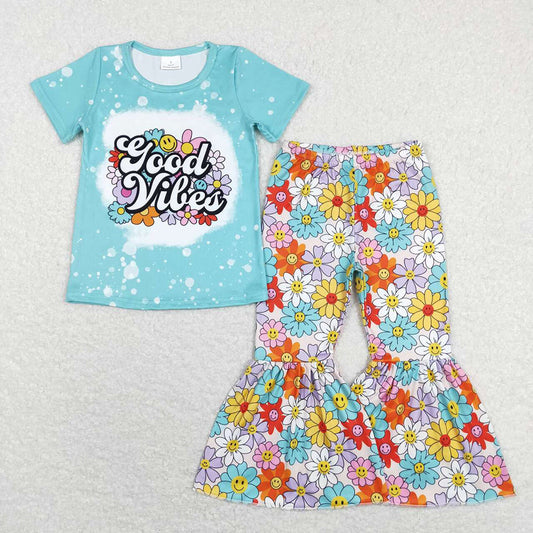 GOOD VIBES Smiling Flowers Print Girls Styles Sisters Matching Wear