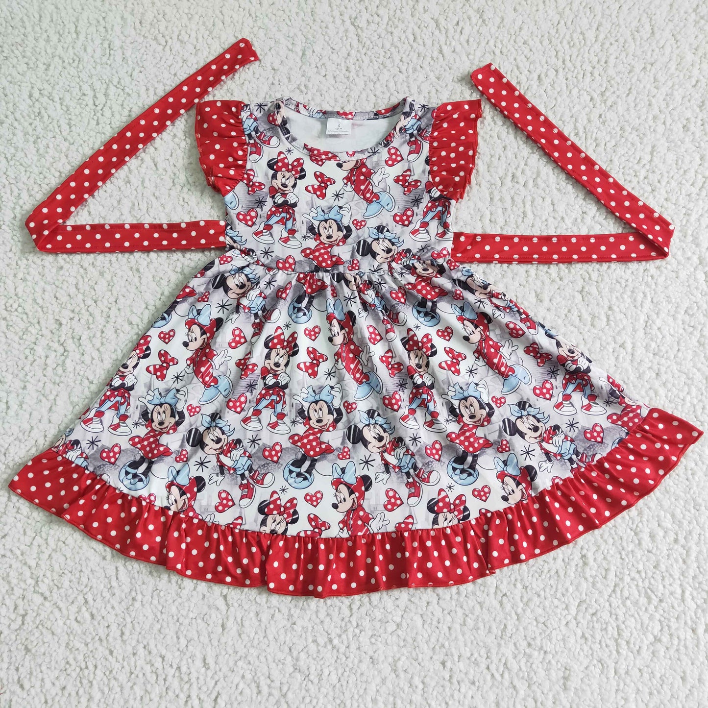 (Promotion)GSD0043 Cartoon Mouse Dots Girls Summer Flutter Sleeves Dress