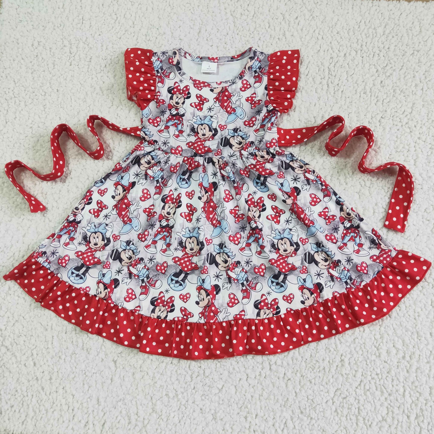 (Promotion)GSD0043 Cartoon Mouse Dots Girls Summer Flutter Sleeves Dress