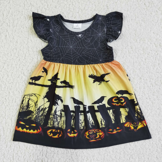 GSD0118 Scarecrow Pumpkin Print Girls Halloween Knee Length Dress