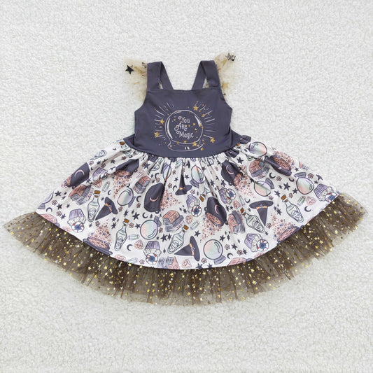 GSD0255 You Are Magic Stars Print Girls Halloween Knee Length Tulle Dress