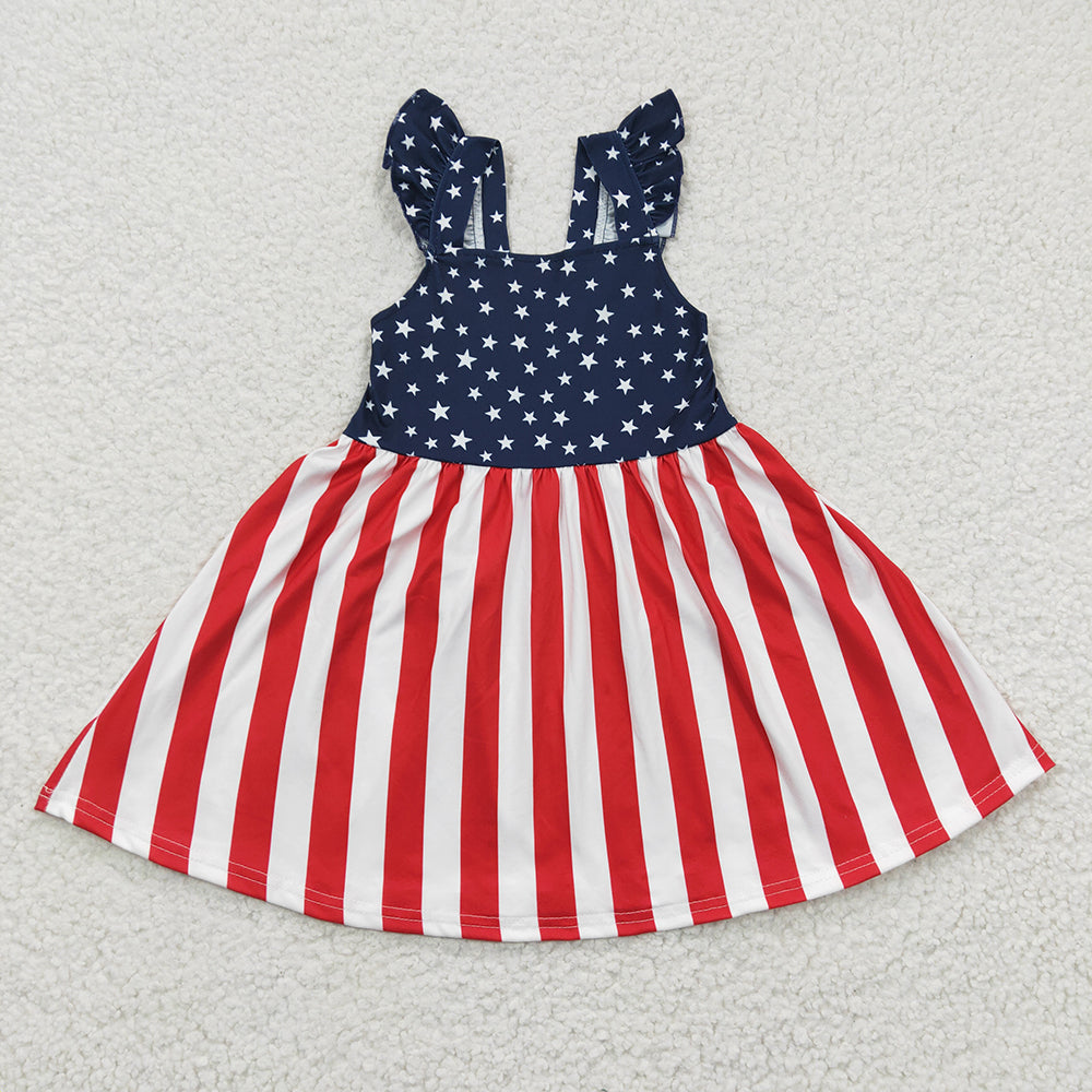 GSD0289 Girls Patriotic Star & Stripe Strap Dress - Fourth of July