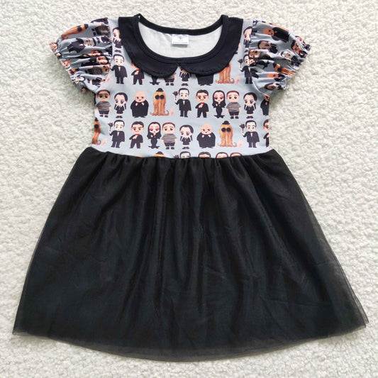 GSD0397 Characters Print Girls Halloween Knee Length Tulle Dress