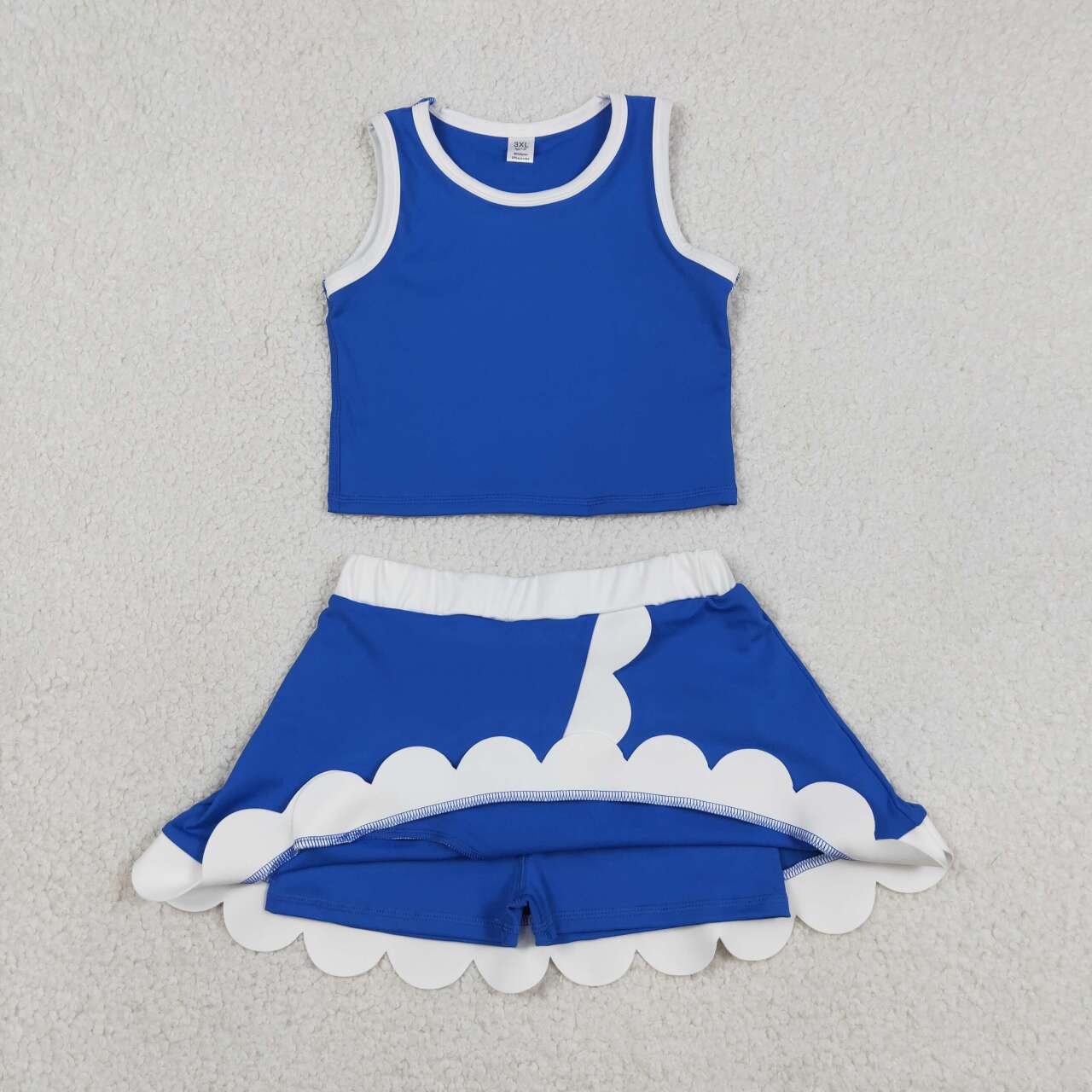 Toddler Girls Royalblue Scalloped  2-Piece Set | Sleeveless Top & Skort Active Outfit