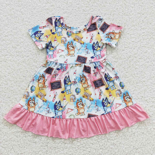 GSD0411 Cartoon Dog Pen Tie-dye Girls Back to School Dress