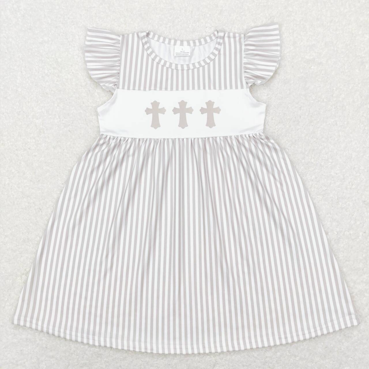 GSD0568 Cross Stripes Print Girls Easter Knee Length Dress