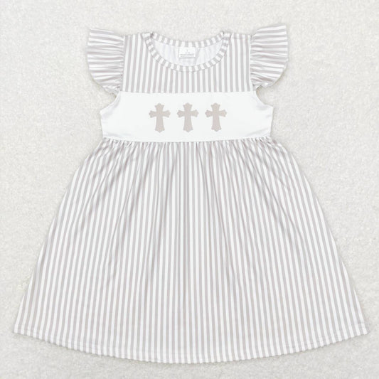 GSD0568 Cross Stripes Print Girls Easter Knee Length Dress
