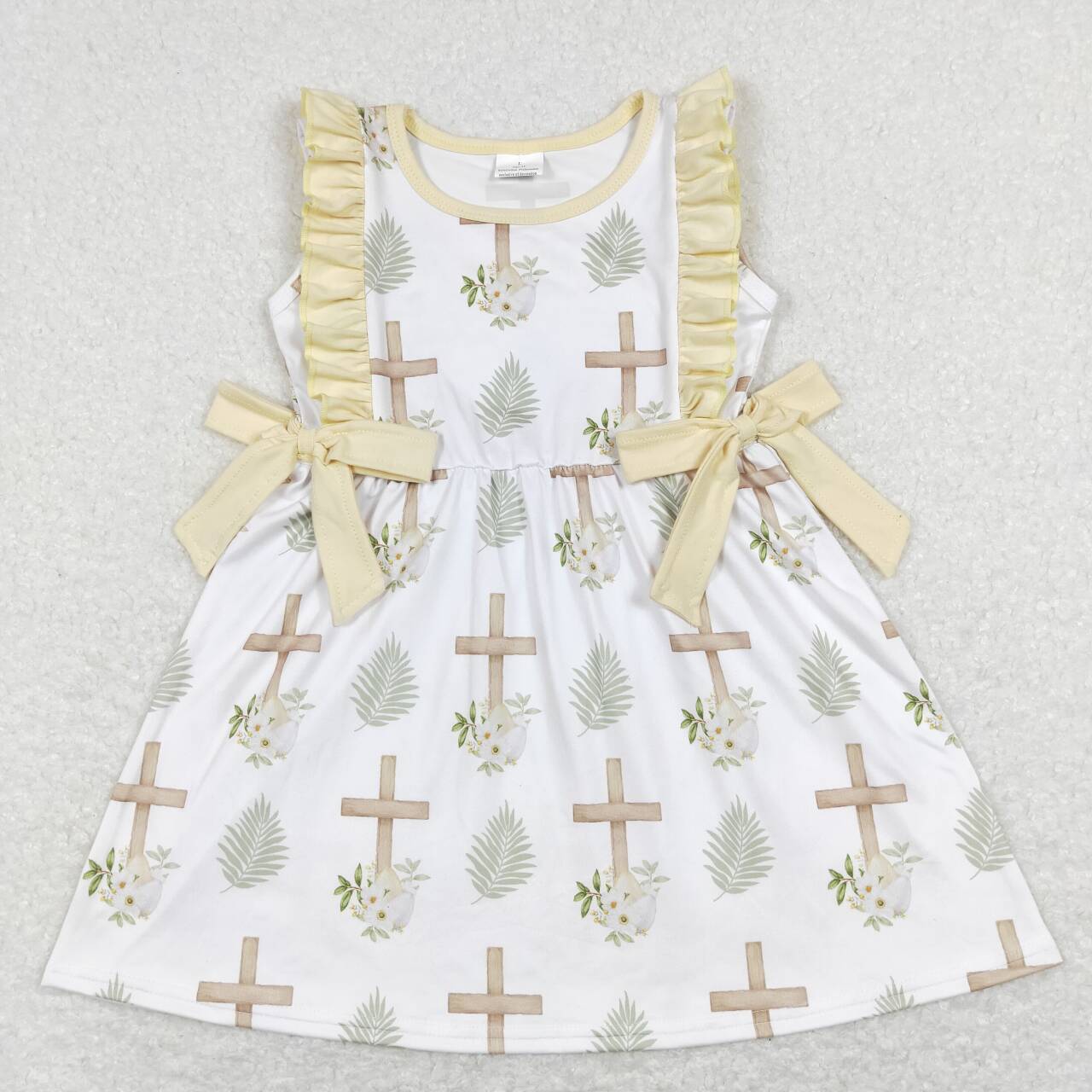 GSD0571 Cross Flowers Print Girls Easter Knee Length Dress