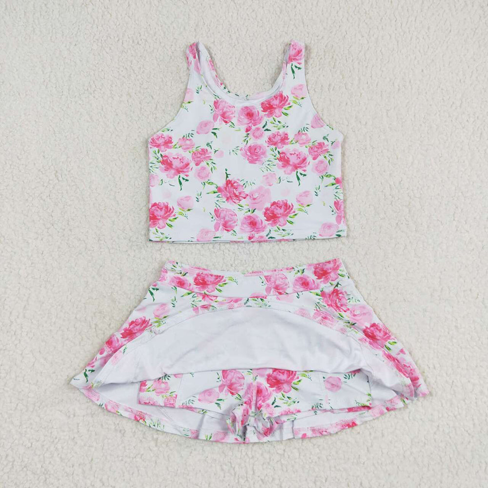6 Print Tank Top Skirts Shorts Girls Summer Yoga Clothes Set Sibling Wear