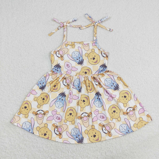 GSD1019 Baby Girls Cartoon Bear Strap Dress