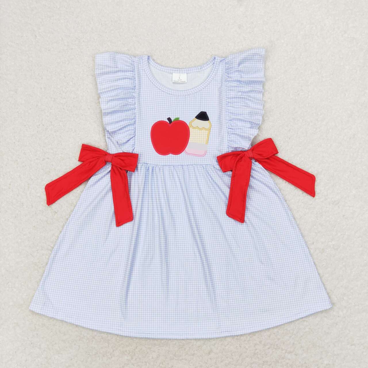 GSD1143 Pen Apple Blue Plaid Girls Flutter Sleeve Back to School Dress