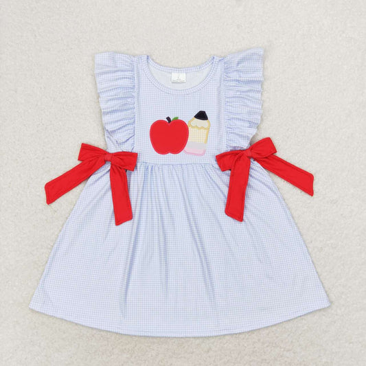 GSD1143 Pen Apple Blue Plaid Girls Flutter Sleeve Back to School Dress