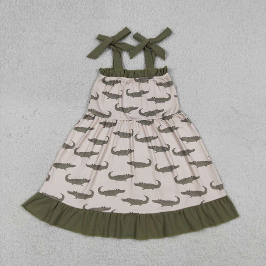 Girls Crocodil* Print Ruffle Strap Dress, Kids Summer Sleeveless Sundress, Toddler Casual Beach Dress