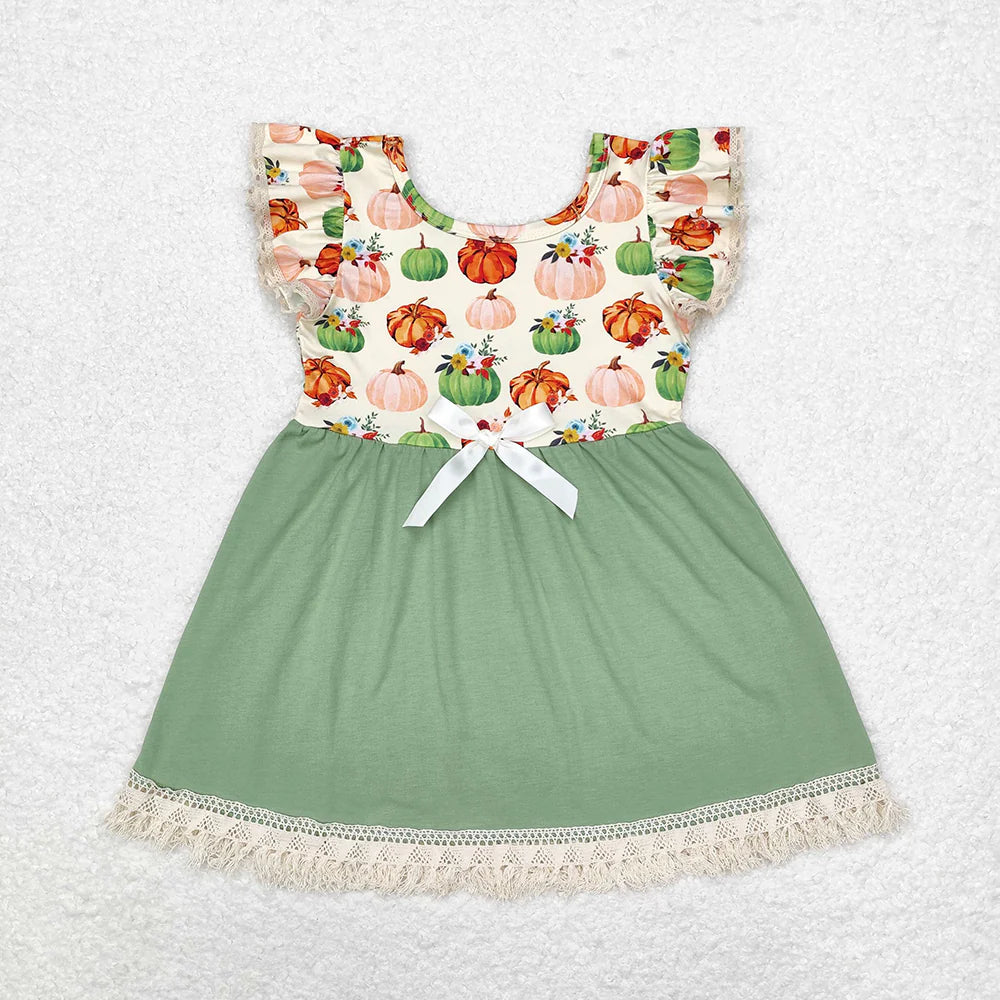 Baby Girls Pumpkins Lace Fuffle Knee Length Dress