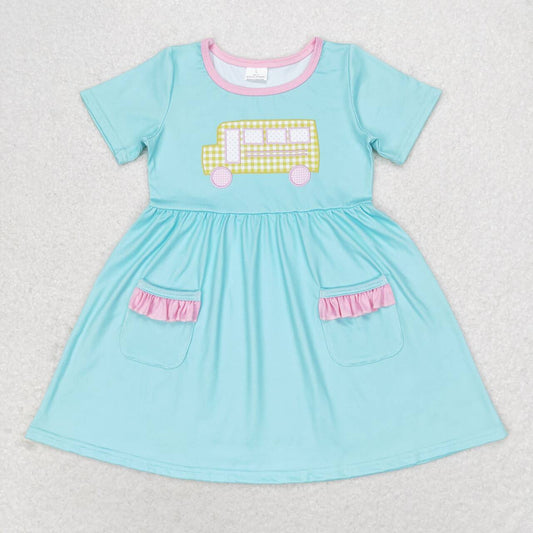 GSD1341 School Bus Blue Pockets Girls Back to School Dress