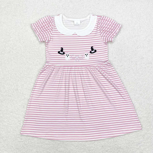GSD1362 Ghost Bows Pink Stripes Girls Halloween Knee Length Dress