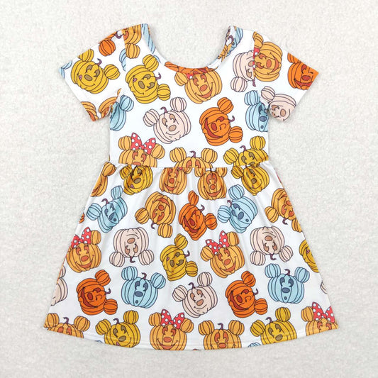 GSD1367 Colorful Cartoon Mouse Pumpkin Girls Halloween Knee Length Dress
