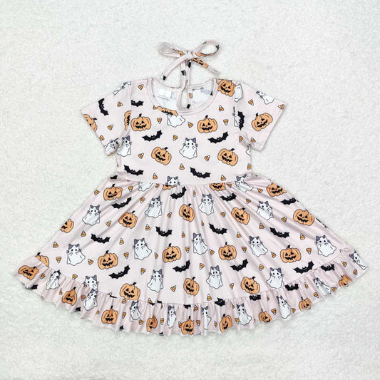 GSD1375 Pumpkin Bat Candy Girls Halloween Knee Length Dress
