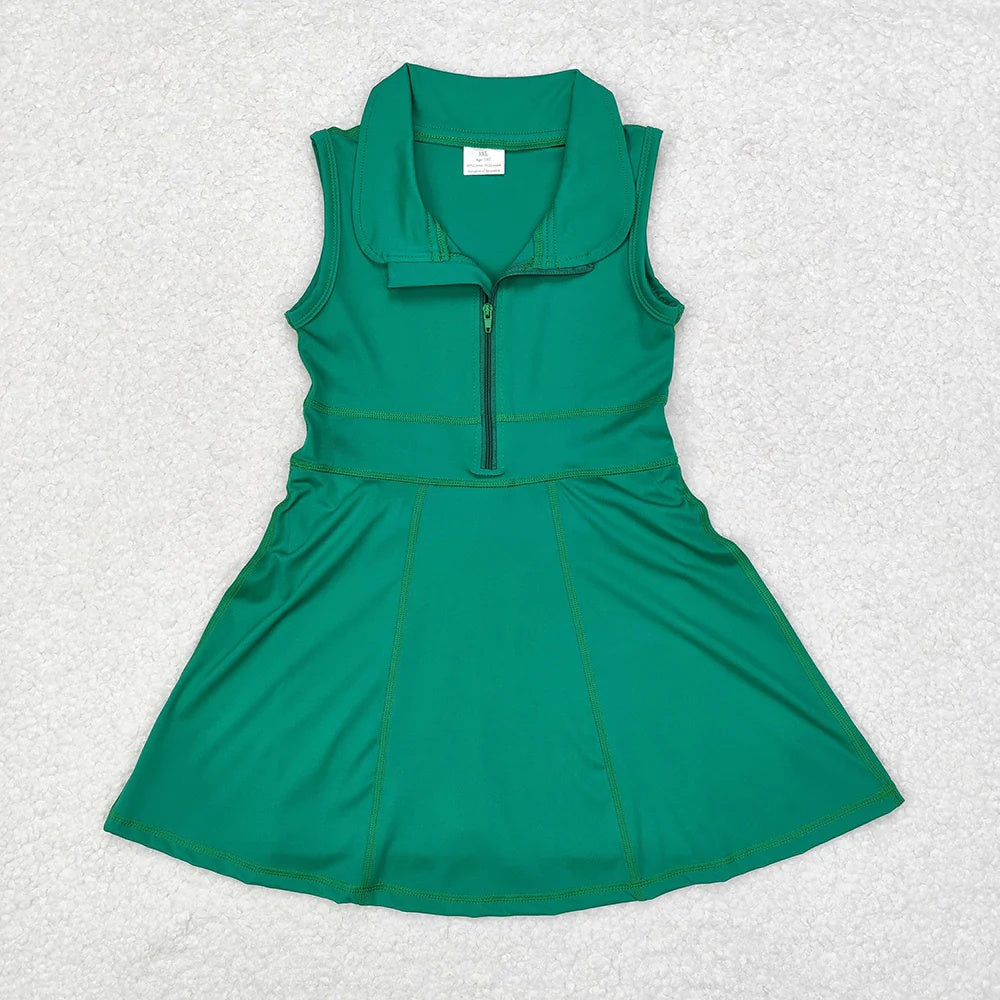 Baby Girls Green Solid Color Sleeveless Active Dress With Zipper