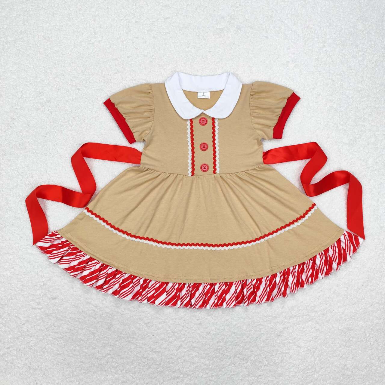 GSD1389 Gingerbread Design Girls Christmas Knee Length Ruffle Dress