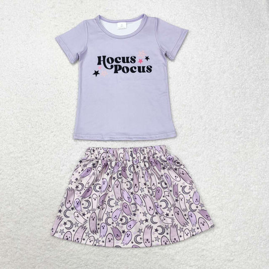 GSD1398 Witch Purple Top Ghost Skirts Girls Halloween Clothes Set