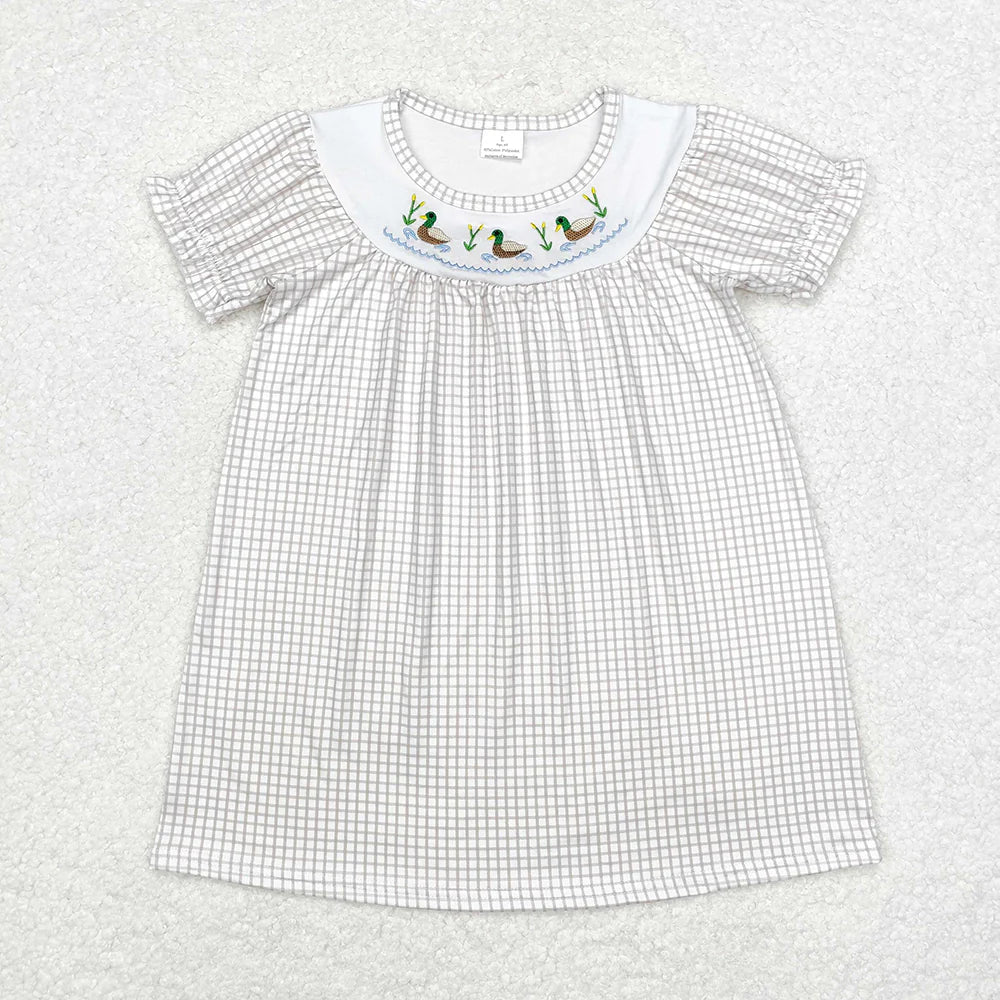 Sibling Green Checkered Ducks Dresses Rompers Clothes Sets