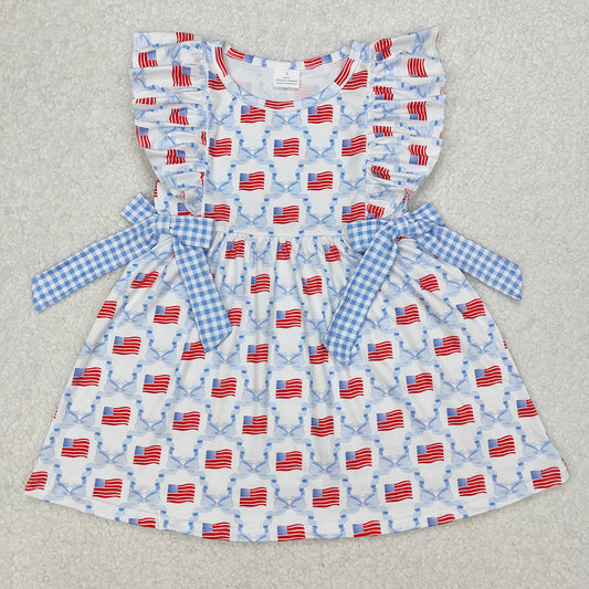 GSD1641 Flag Bows Girls 4th of July Knee Length Dress